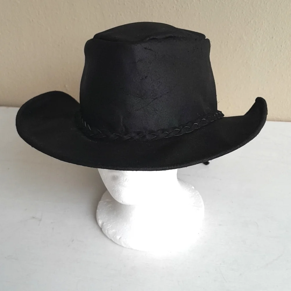 Vintage Black Suede Leather Western Cowboy Hat - Picture 1 of 9
